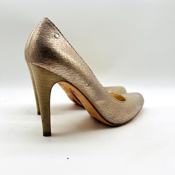 Coach Heels Womens 8 Gold Leather Shoes Stiletto Cocktail Metallic Wedding Pumps - Picture 7 of 11